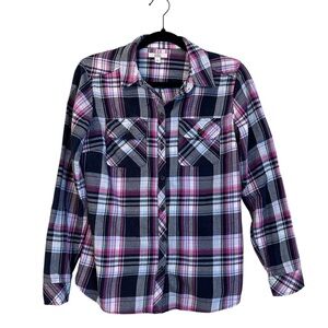 Croft & Barrow Pink Long Sleeve Button Down Plaid Soft Flannel Shirt Sz S